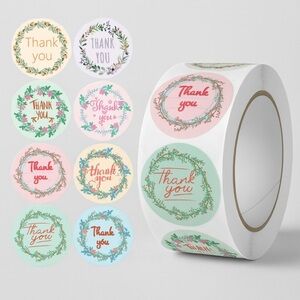 Round Frames Thank You Stickers Roll 8Floral Designs | Thank you sticker…
